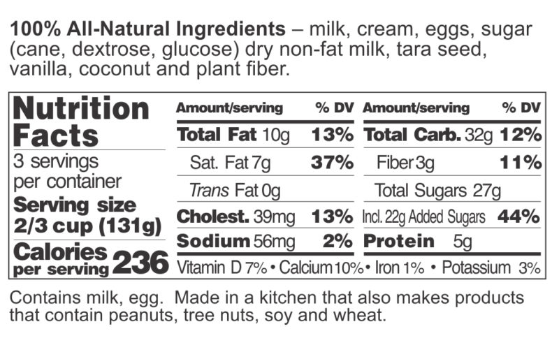Coconut Gelato FDA Label