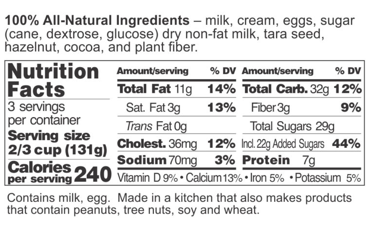 Chocolate Hazelnut Gelato FDA label