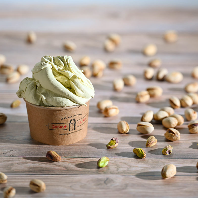 flavorful pistachio gelato in cup